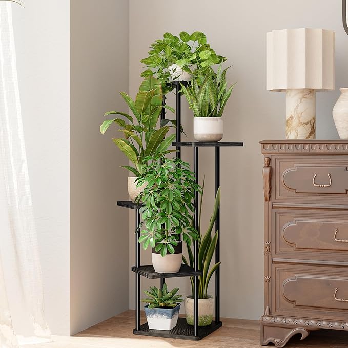 Bamworld Corner Plant Stand Indoor, 5 Tier Metal Plant Shelf for Multiple Plants, Tall Flower Stand for Patio Garden Balcony Living Room Bedroom(Black)