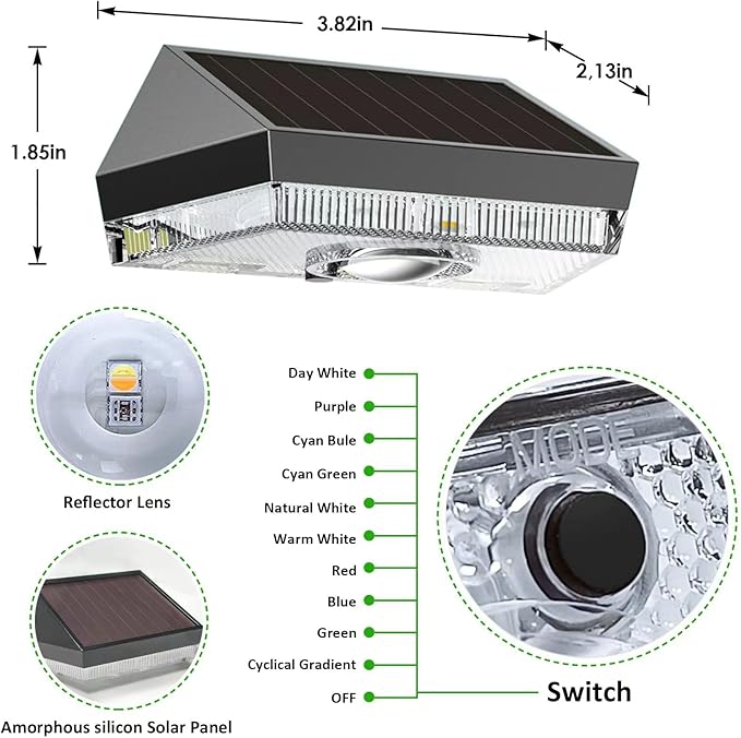 HENRE Solar Fence Lights Outdoor - 9 Color Modes & Cyclical Gradient, IP44 Waterproof Solar Outdoor Light, Auto On/Off, Fence Lights Solar Powered for Garden, Pathway, Yard Decor (12-Pack)