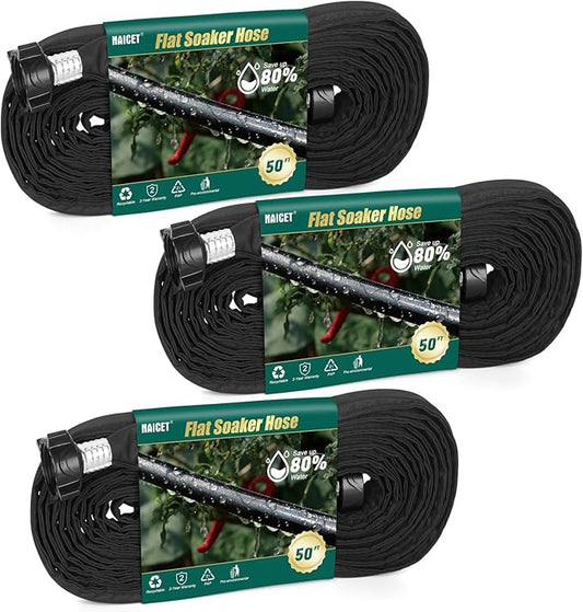 Flat Soaker Hose 50FT*3 Lightweight and Flexible Irrigation Solution for Garden Beds Flower Beds and Lawns (150FT)