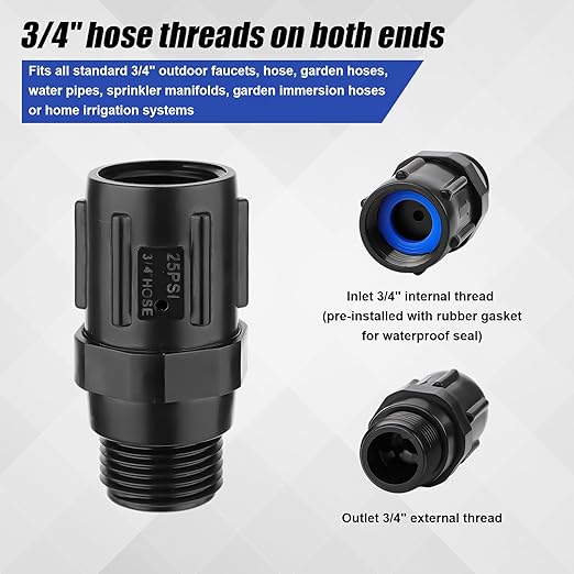 2pcs Water Pressure Regulator, 25PSI 3/4" Hose Thread Garden Hose Pressure Regulator Drip Irrigation Tubing Adapter Low Flow Valve Pressure Reducer for Drip Irrigation System