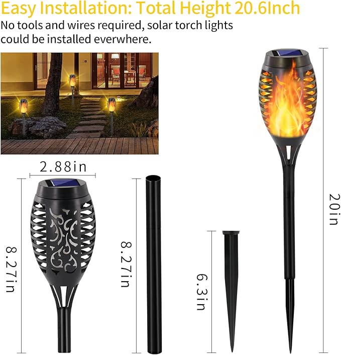 EOYIZW Solar Outdoor Lights, Solar Tiki Torches with Flickering Flame for Outdoor Decor, Waterproof Outdoor Lights Solar Powered, 12 LED Mini Torch Lights Decorative for Garden Yard Patio