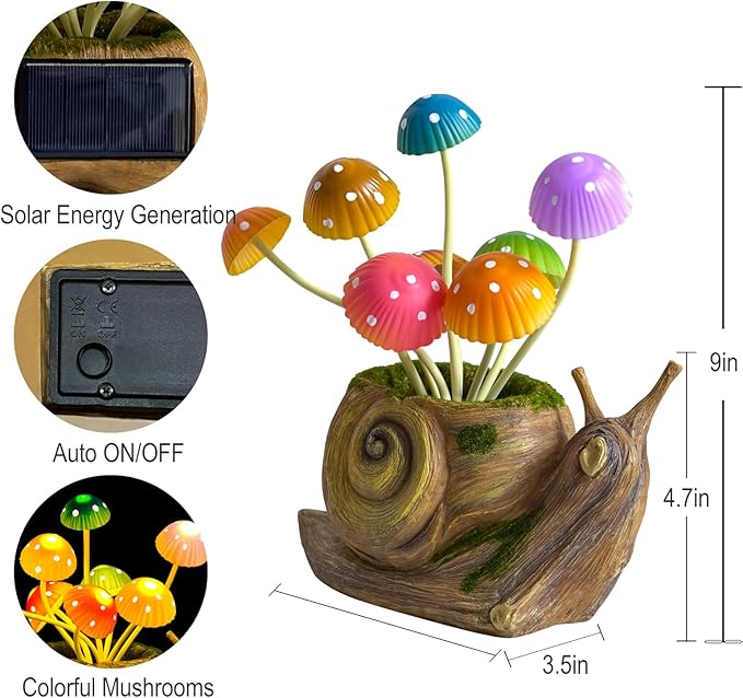 Solar Lights Outdoor Fairy Garden Accessories, Snail Statues Garden Decor for Outside, Gifts for Mother's Day Yard Decorations Patio Lawn Porch Balcony, Unique Housewarming Gifts for Women Mom Grandma