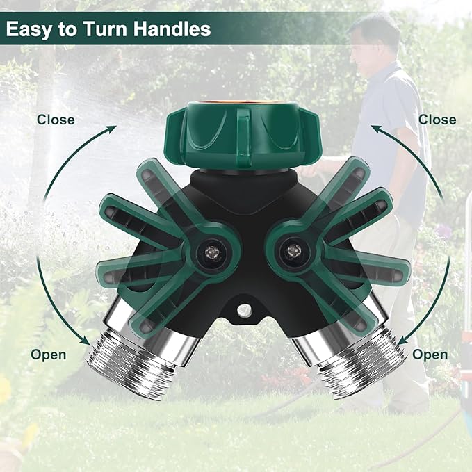Hose Splitter, Garden Hose Splitter 2 Way Heavy Duty,3/4" Spigot Adapter Connector with 2 Kink Free Faucet Extension Hose Protector 6 Rubber Washers and PTEP Tape for Drip Irrigation, Lawns