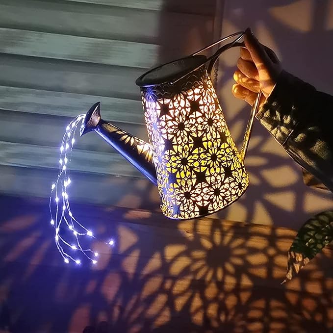 VOOKRY Watering Can with Lights, Large Hanging Solar Lights Outdoor Waterproof, Decorative Retro Metal Solar Garden Decor for Patio Yard Porch Lawn Landscape Gardening Gifts for Mom Grandma Women