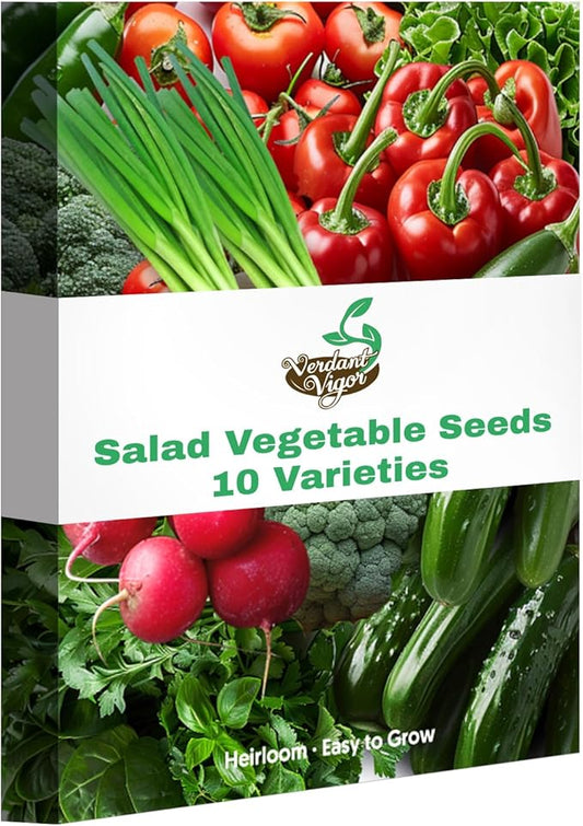 4000+ Salad Vegetable Seeds, 10 Varieties of Salad Veggies Seeds for Planting, Heirloom Seeds Gift Pack, Garden Seeds Kit for Indoor Outdoor Growing, Home Fresh Food Supply, Non-GMO