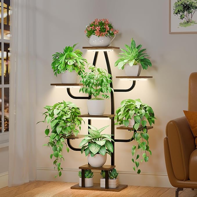 Indoor Plant Stand with Grow Light - 8 Tier Plant Shelf indoor, 43" Corner Stand with Multiple Tiers, Cactus Flower Holder for Living Room, Patio, Hallway