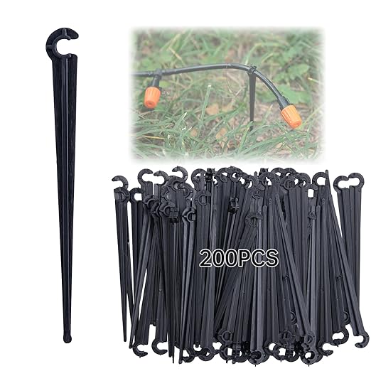 CHANGE MOORE 200 Pcs Drip Irrigation Stakes Universal Drip Tubing Hold Stakes, Plastic Garden Water Pipe Support Drip System Parts, Securing Pegs for Drip Irrigation Line,Greenhouse