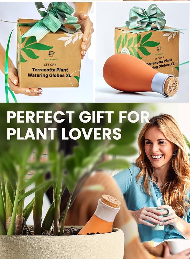 4 Pcs Ollas Terracotta Watering Pots Large- 14 Oz Self Watering Planter Insert Olla Watering System For 1-week Easy To Refill - Clay Plant Watering Globes For Outdoor & Indoor Plants [4, Green]