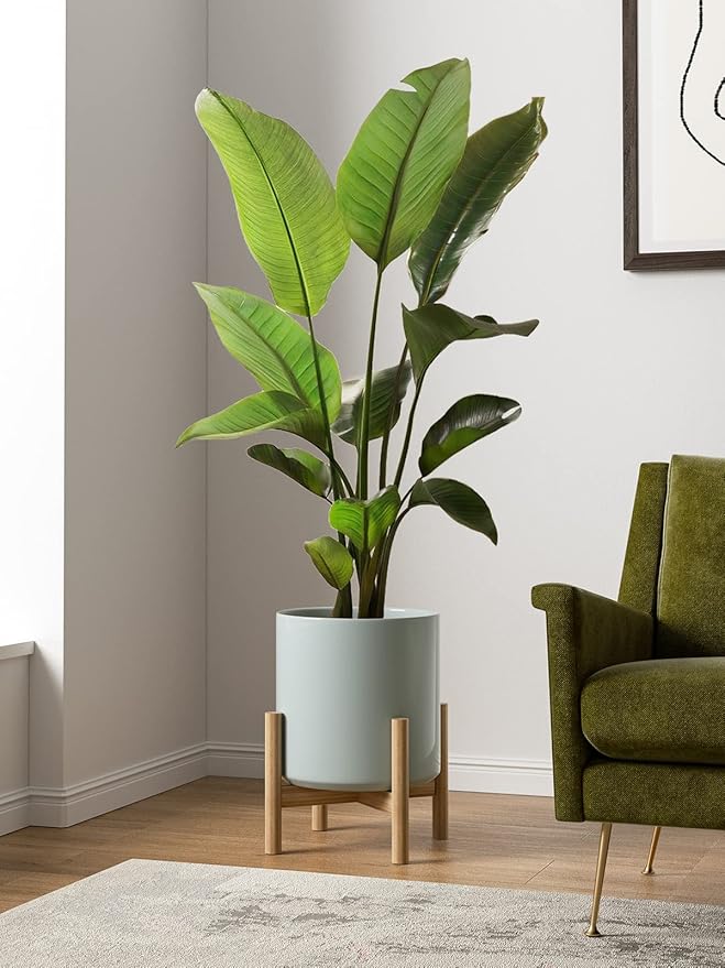 LE TAUCI 12 Inch Pots for Plants, Ceramic Large Plant Pot for Indoor Plants, Mid-Century Modern Flower Planter Pots with Drainage Hole and Removable Plug, Round Planter Pot, Reactive Glaze Blue Gray