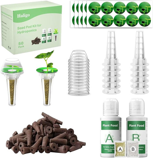 128 pcs Seed Pod Kit for Aerogarden, Grow Anything Kit for Indoor Hydroponics Growing System, Hydroponics Supplies with 50 Grow Sponges, a&b Nutrient Plant Food, 50 Pod Labels, 12 Plant Baskets Domes
