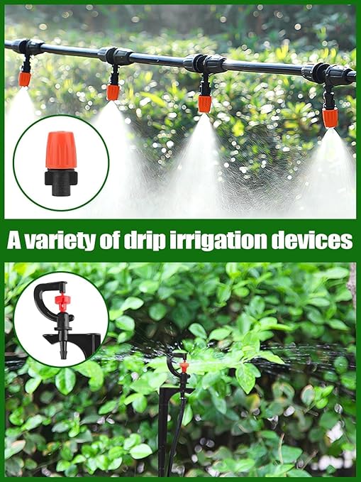 250FT Drip Irrigation Kit with Rotating Nozzle, Kalolary 1/4" 1/2" Automatic Garden Watering System with 4/7mm 16mm PE Tube Adjustable Micro Water Sprinkler Equipment for Patio Lawn Flower Bed