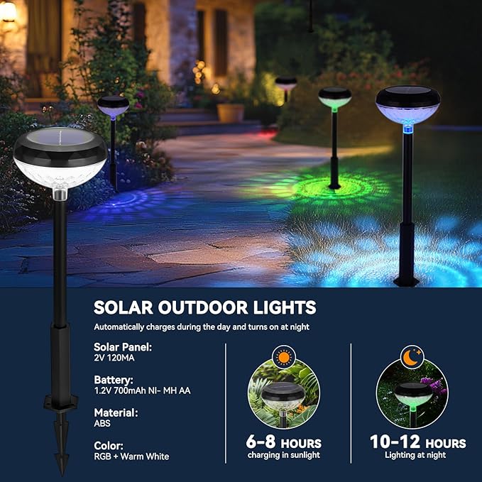Solar Pathway Lights Outdoor Waterproof: 8 Pack LED Yard Light RGB Landscape Lighting - Color Changing Path Walkway Lights Solar Powered Garden Decor for Outside Patio Decorations