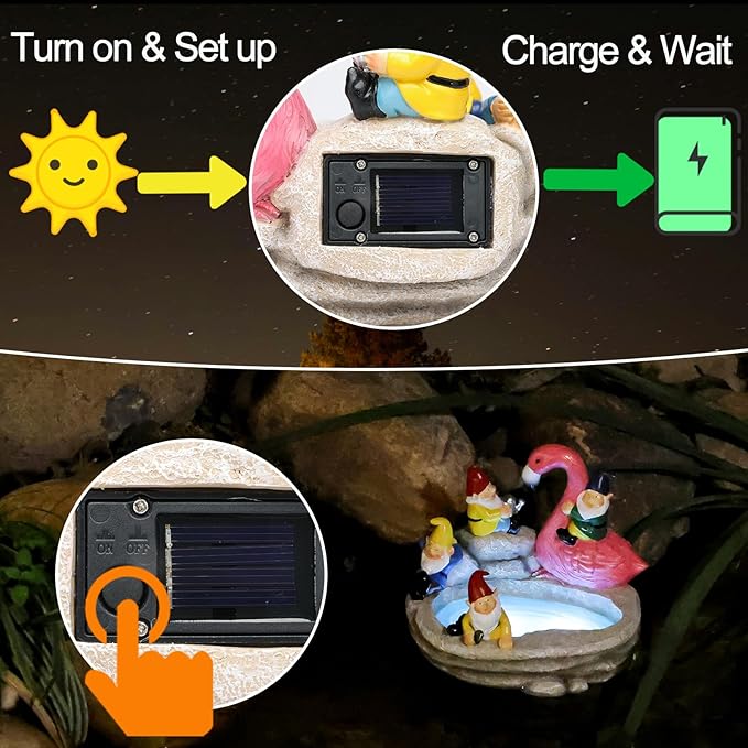 Garden Gnomes Statue Outdoor Gnome Decor Solar Gnome Statues Decoration for Lawn Yard Balcony Patio,Funny Gnome Riding Flamingo Figurine Mom Gift