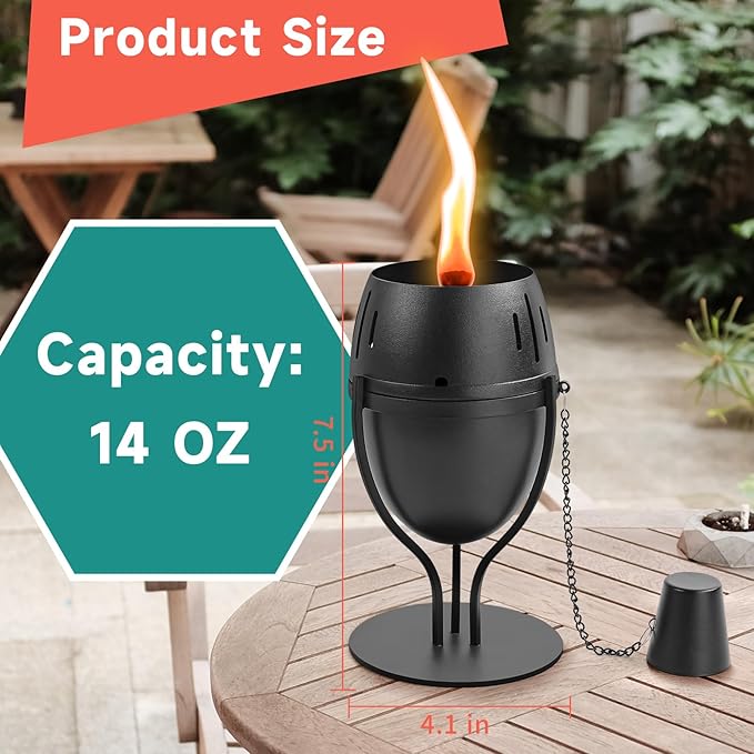 4 Pack Metal Table Top Torches, 14 oz Citronella Torches for Outside, Refillable Flame Light Torch, Decorative Tabletop Lantern for Yard, Patio, Deck, Garden, Party, Landscape