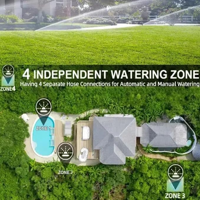 4 Outlet Sprinkler Timer, XinFuture Water Timer, Programmable Garden Hose Timer with Rain Delay, Manual& Automatic Watering System, Waterproof Digital Irrigation Timer for 4 Separate Water Zones