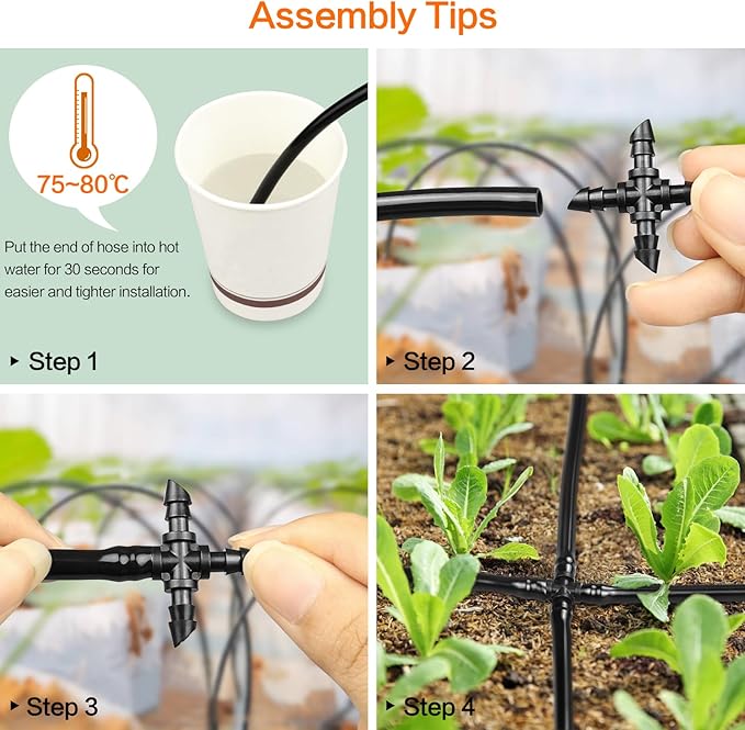 Drip Irrigation Fittings Barbed Cross Tee for 1/4" Irrigation Tubing, 40 Pieces Barbed 4 Way Connectors, Drip Line 4 Way Couplings for Drip Sprinkler Garden Lawn Systems
