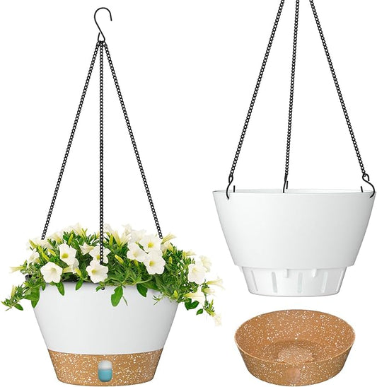 ZMTECH Hanging Planters for Indoor Plants Set of 2 Self Watering Hanging Pots Hanging Baskets Hanging Flower Pots for Outdoor Hanging Plants(8 Inch, White)