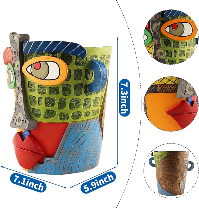 Abstract Face Planters Pots Head,Unique Head Planter for Indoor Plants,Funny Face Flower Pot,Colorful Plant Pots for Outdoor Garden Deco and Home Art Decoration(Modern)