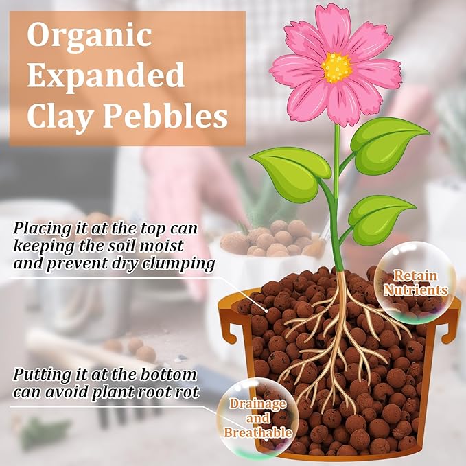 Riare 10 LBS Organic Expanded Clay Pebbles for Plants- 4mm-16mm Natural Leca Balls Lightweight Hydroponic Clay Pebbles Aggregate for Indoor Plants, Hydroponic Growing, Plants Drainage, Aquaponics