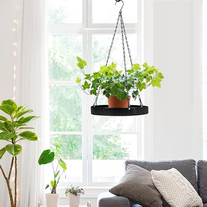 Plant Hanger Indoor Outdoor, Hanging Planter Baskets for Outdoor Indoor Plants, Hanging Plant Holder, Hanging Tray for Plants, Metal Window Plant Hanger, Black Hanging Plant Shelf, 1 Pack