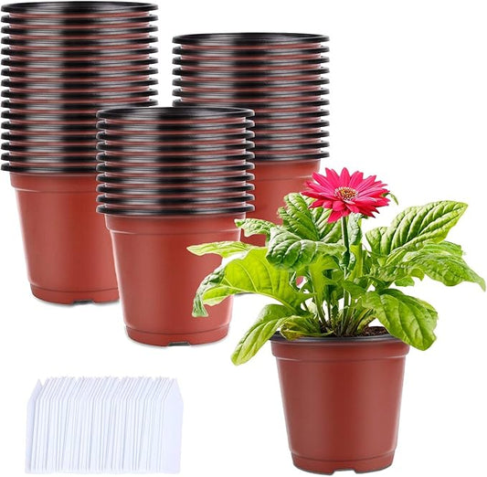 Augshy 250-Pack 4 Inch Plant Nursery Pots Seed Starting Pots Containers with 300 Labels for Indoor Outdoor Usage
