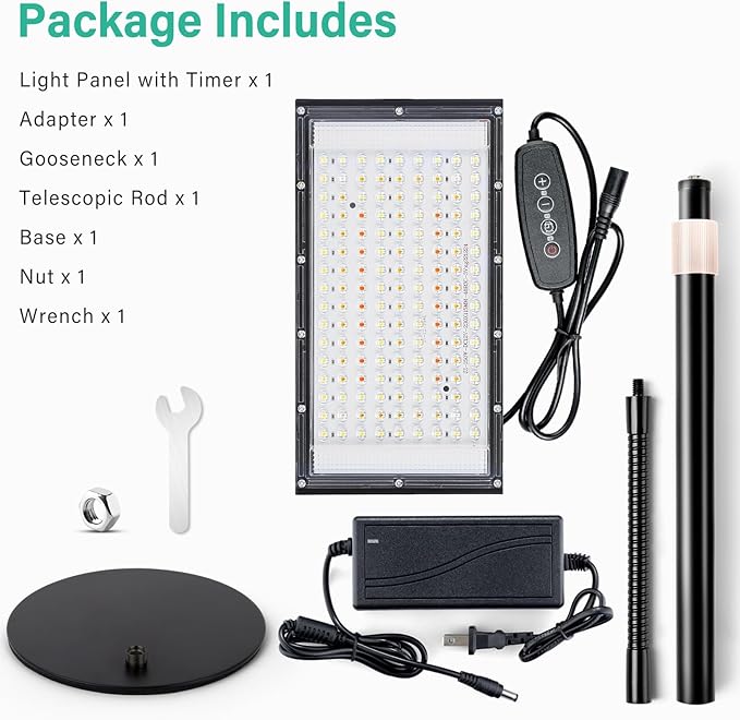 LBW Grow Light for Indoor Plants, 144 LED Full Spectrum Plant Light for Indoor Plants, Large Desk Grow Lamp with 4H/8H/12H Timer, 6-Level Brightness, Height Adjustable, Flexible Gooseneck