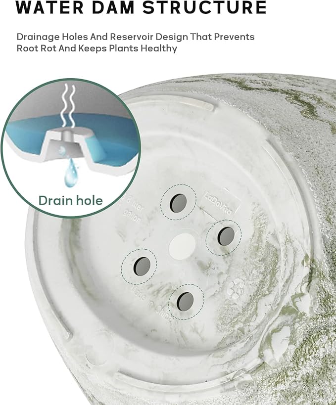 LaDoVita Plant Pots with Drainage Holes, 12 Inch Oval Planters for Indoor Plants, Plastic Flower Pots Outdoor, Set of 2 Pack, Green