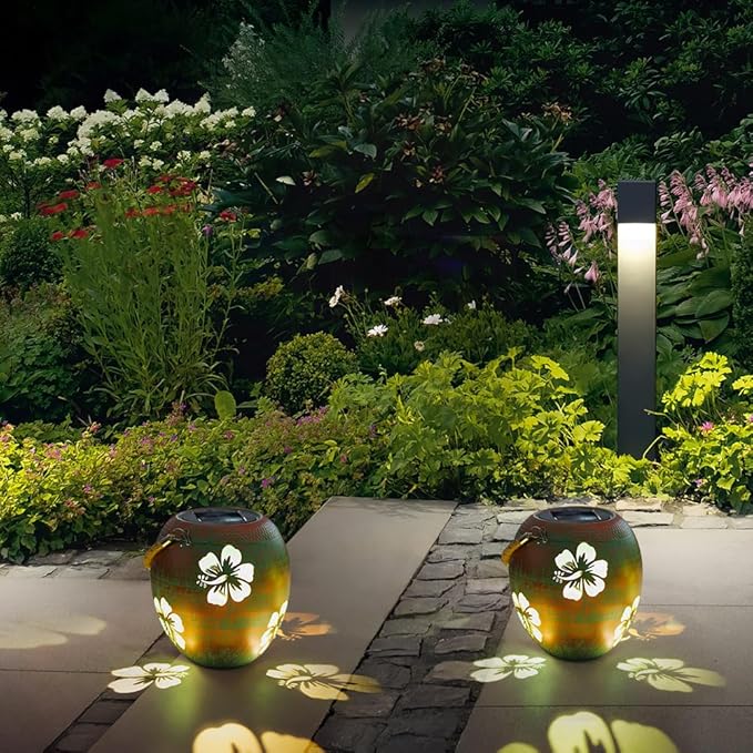 2 Pack Solar Lanterns Outdoor Hanging, Metal Table Solar Lanterns Outdoor Waterproof with Handle, LED Solar Lantern for Patio Lawn Tabletop Decor Christmas Gifts