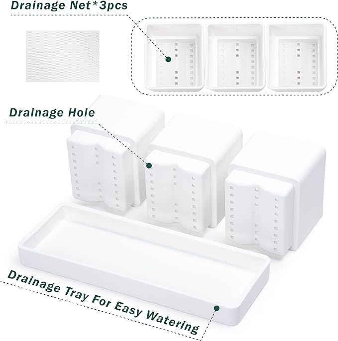 D'vine Dev Herb Garden Planter Set, Plastic Plant Pots with Drainage and Saucer, Indoor Succulent Cactus Vegetable Pot for Windowsill, Garden Balcony, White, Set of 2, 76-V-A-2