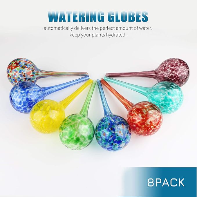Brajttt Plant Watering Globes Automatic Glass Watering Bulbs, Glass Ball Planter, Decorative Garden Watering Cans Glass drip Ball with 8 Tags, 8-Pack, 2.95 inch Diameter