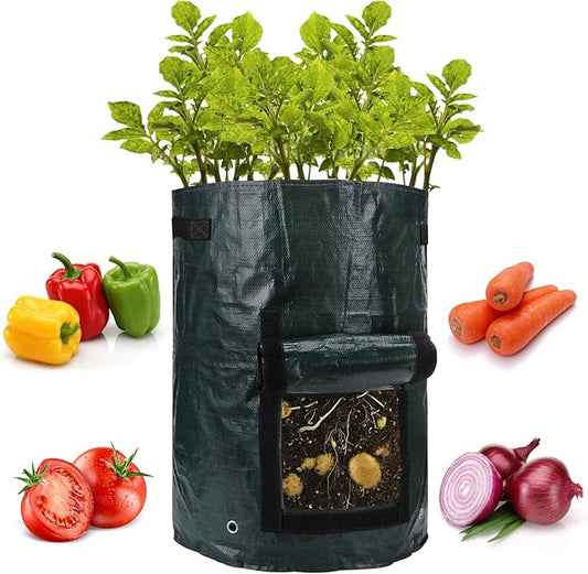 ANPHSIN 4 Pack 10 Gallon Garden Potato Grow Bags with Flap and Handles Aeration Fabric Pots Heavy Duty Vegetable Planter Bag for Tomato, Fruits
