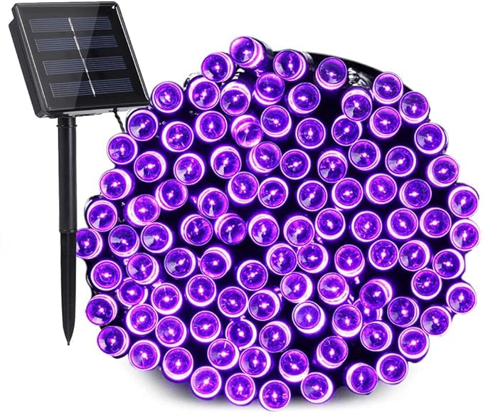 Toodour Solar Christmas Lights Outdoor, 200 LED 8 Modes Christmas String Lights, Waterproof Solar Light String for Garden, Patio, Fence, Holiday, Party, Balcony, Outdoor Christmas Decorations - Purple