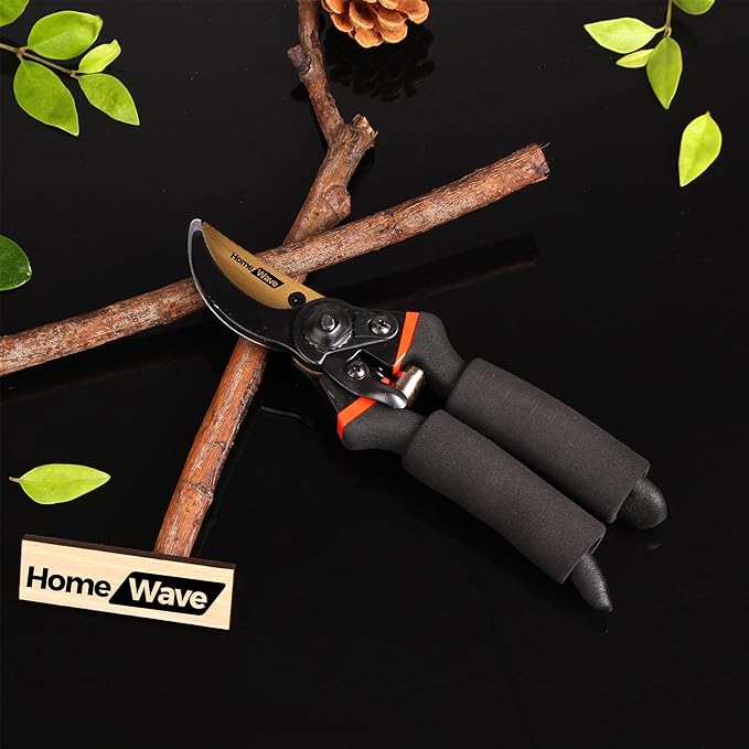 8.5" Titanium Bypass Pruning Shears (T-1008), Garden Clippers, Super Sharp Professional Hand Pruners for Gardening, Heavy Duty Handheld Pruners