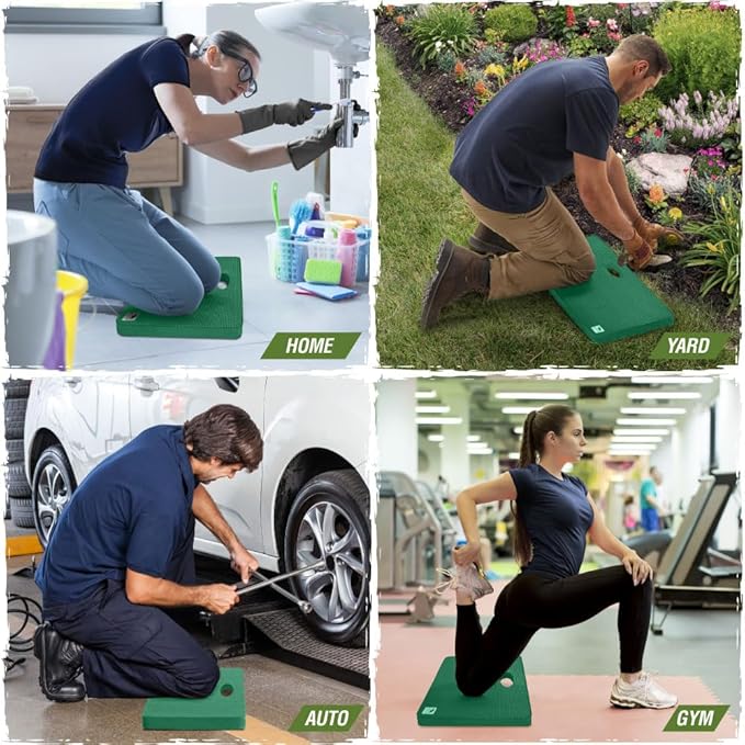 Rugged Rhino Soft Foam Kneeling Pad, Thick Knee Mat Resists Water, Durable Shock Absorbent Pads, Comfortable Strong Rebound, Gardening, Mechanic Tools, Bath Tub Essentials 2 Pack Pine Green