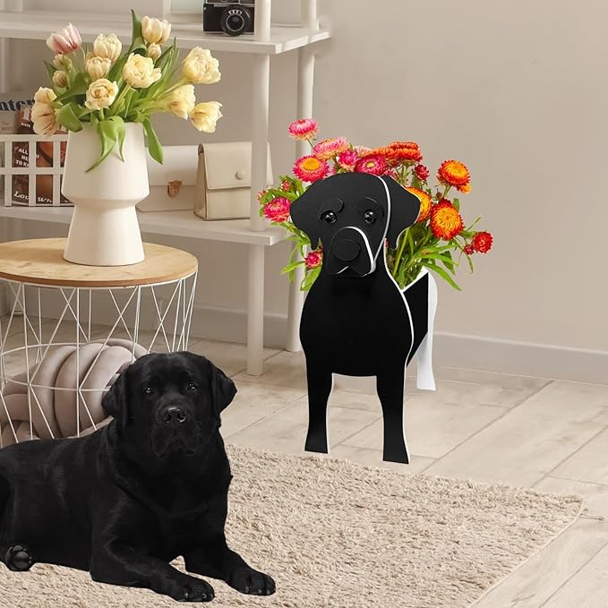 Black Labrador Dog Planter Plant Pots,Cute Garden Dog Flower Planter,Large Dog Planters Birthday Gifts for Women,Office,Indoor/Outdoor Decor(9.84 * 7.87 * 17in)