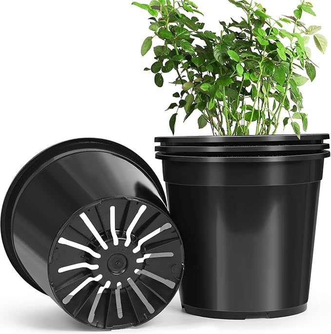 1/2/3/5/7 Gallon Pots for Plants, 7 Gallon Plastic Nursery Pot with Drainage Holes, Sturdy Plastic Plant Pots for Nursery Garden, Flowers, Succulent Outdoor Indoor (Black, 7 Gal- 4 Pack)