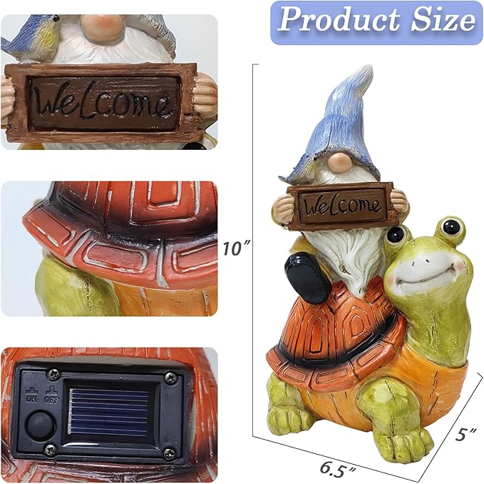 Welcome Solar Gnome Clearance Riding Turtle Statue for Garden Decor - Solar Outdoor Christmas Statue Sculpture Home and Garden Decor for Patio,Yard,Balcony Ornament,Turtle Figurine Light Gifts