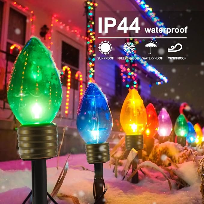 Jumbo C9 Christmas Pathway Lights Outdoor - 8.5 Feet 5 LED C9 Walkway Lights, C7 Covered Multicolor Bulb for Holiday Decorations, Outside Lawn, Yard, Garden