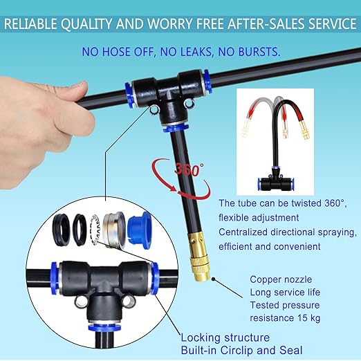 Greenhouse Drip Irrigation Kit Automatic Irrigation System 360°Adjustable 15 Brass Spray Nozzles 1/4 inch Irrigation Tubing Hose Patio Misting Plant Watering with 50Ft Blank Distribution Tubing Hose