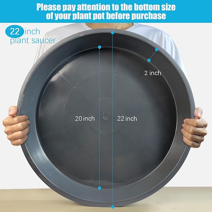 6 Pack Plant Saucer 12 14 16 18 20 22 Inch Plastic Plant Tray, Sturdy and Durable Flower Pot Container Accessories Plant Pot Saucers for Indoor and Outdoor (22 Inch, Gray)