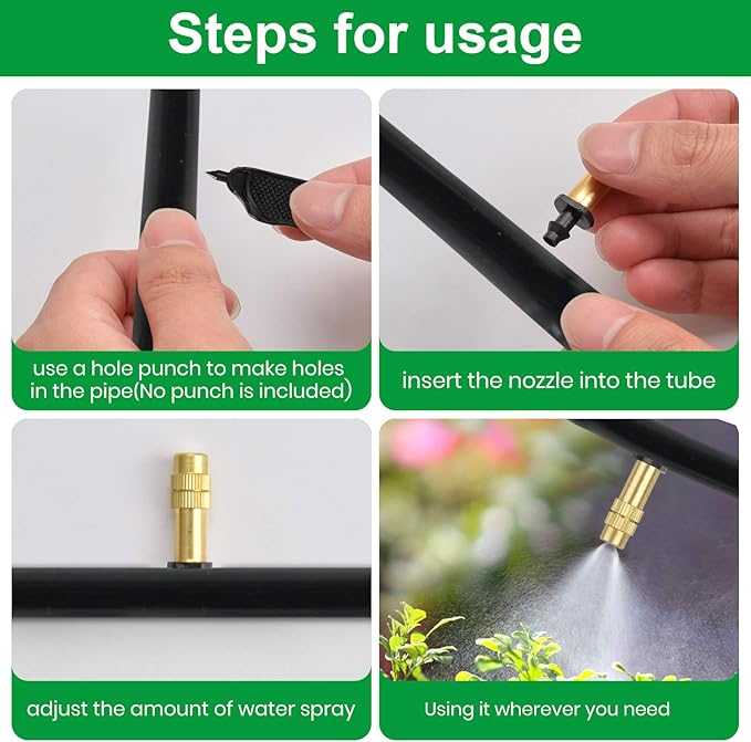 30PCS 1/4" Adjustable Copper Atomizing Nozzle Kalolary Drip Irrigation Sprayer 4/7mm Atomizing Micro Sprinkler Garden Cooling Irrigation Equipment for Lawn Vegetables Greenhouse