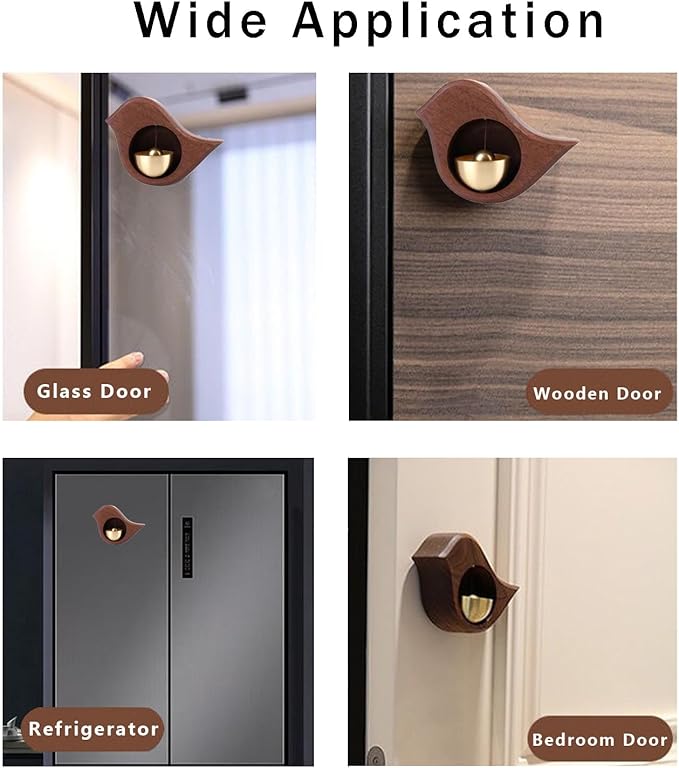 Shopkeepers Bell for Door Opening, Wood Doorbell Magnetic Wind Chime for Refrigerator Room Garden, Cute Decorative Doorbell for Home/Store/Restaurant Door, Creative Gift (Walnut)