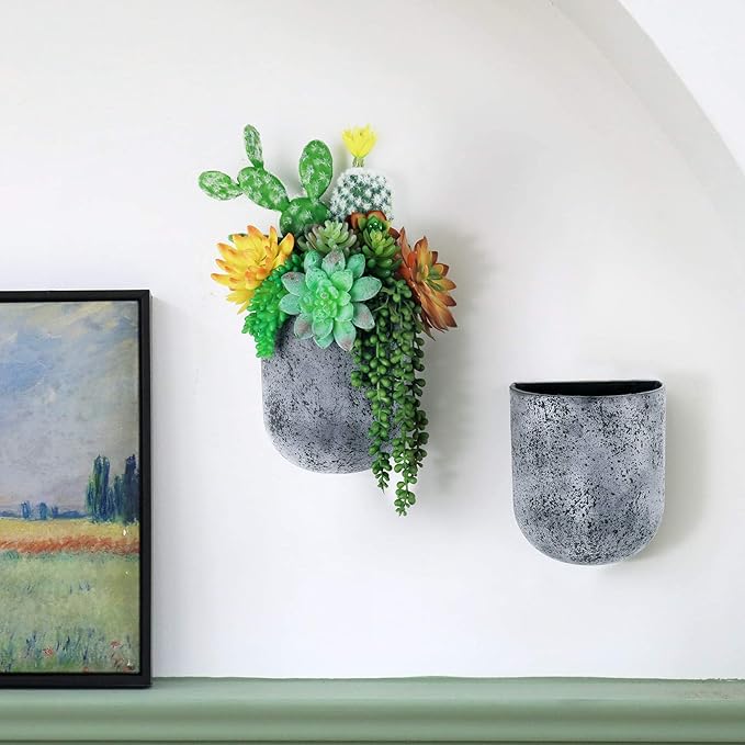 LA JOLIE MUSE Wall Hanging Planters for Indoor Plants，Hanging Flower Pots for Air Plants Succulent, Set of 2, 6 Inch, Rock Gray