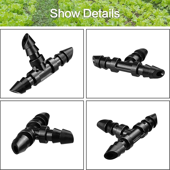 60 Pieces Drip Irrigation 1/4" Barbed Tee Fittings, Barbed Connectors for 1/4 Inch Irrigation Tubing, Drip Line Tee for Drip Sprinkler Garden Lawn Systems