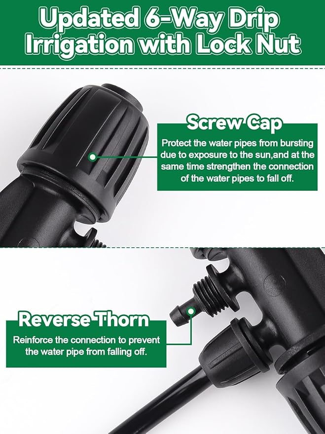 20PCS Locked Barbed Tee Connectors, Kalolary 1/2 Inch to 1/4 Inch Drip Irrigation Fittings Kit 12/16mm to 4/7mm Tube Lock Female Connector 4-Way Barbed Lock Irrigation Parts for Garden Watering System