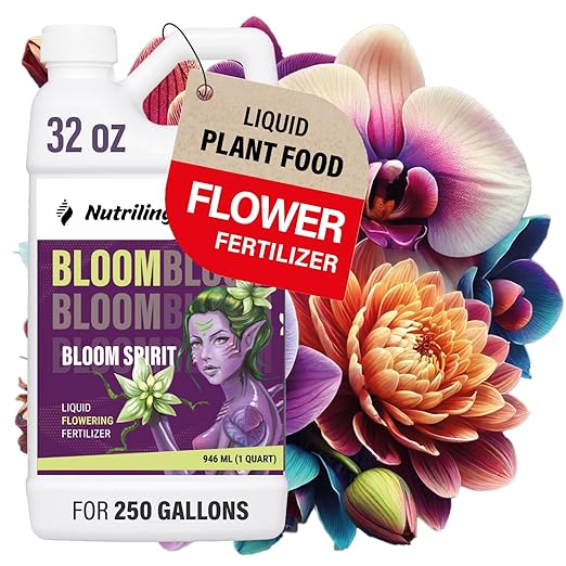Blooming Fertilizer for Flowers - Orchid, Rose, Hibiscus, Hydrangea, Bougainvillea or as Flower Bloom Fertilizer Indoor Outdoor Garden Liquid Plant Food - Bloom Spirit PK 0-5-4 32 OZ Nutriling