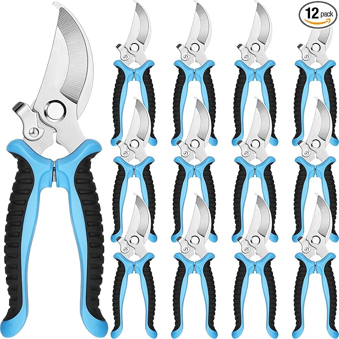 Lothee 12 Pcs Pruning Shears Bulk for Gardening Flower Shears, Floral Scissors 7.5 Inch Bypass Garden Hand Shears Clippers for Cutting Flowers, Trimming Plants Heavy Duty Garden Tools(Blue)