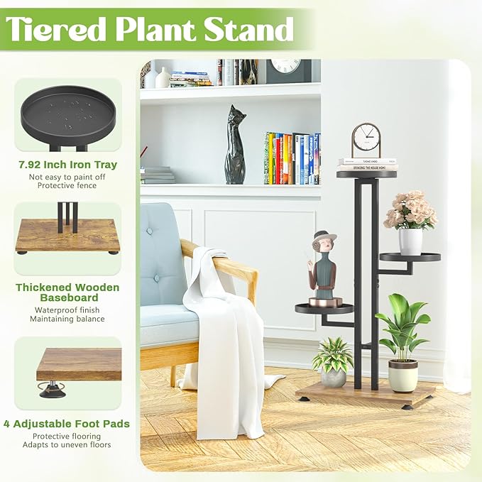 iDavosic.ly 4 Tier Plant Stand Indoor Outdoor, Tiered Corner Multiple Flower Pot Holder Shelf, Metal 28 Inch Tall Display Rack for Patio Porch Living Room Garden Balcony Bedroom, Black