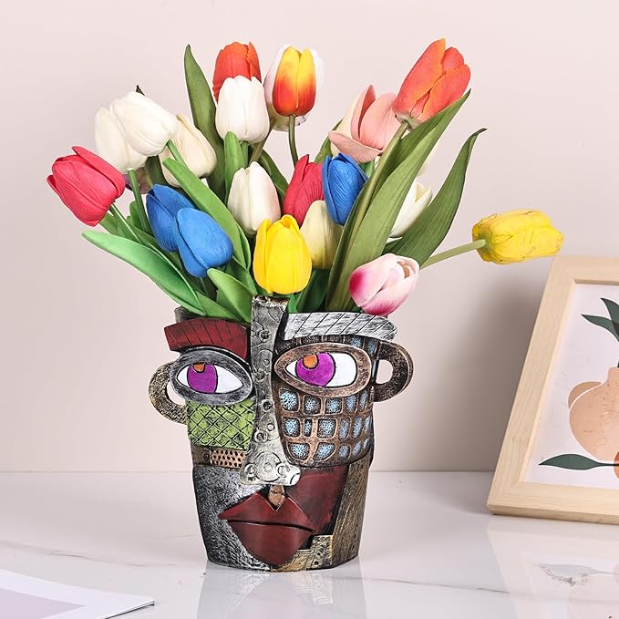 LCCCK Colorful Face Planter Funky Head Planters for Indoor Plants, Succulent Pots with Drainage for Home Unique Decor, Large Abstract Flower Pots for Indoor Outdoor Garden Cute Plant Decor