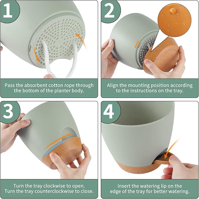 GARDIFE Plant Pots 7/6.5/6/5.5/5 Inch Self Watering Planters with Drainage Hole, Plastic Flower Pots, Planters for Indoor Plants, Succulents,Snake Plant, African Violet, Flowers,Green